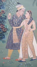 Load image into Gallery viewer, Mughal Style Indian Watercolour Painting on Paper. Romantic Couple Walking in a Garden
