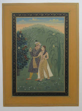 Load image into Gallery viewer, Mughal Style Indian Watercolour Painting on Paper. Romantic Couple Walking in a Garden
