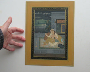 Antique Mughal Style Watercolour on Paper. Courting Couple in the Moonlight