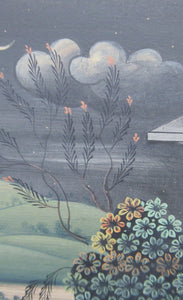 Antique Mughal Style Watercolour on Paper. Courting Couple in the Moonlight