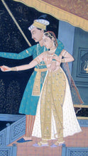 Load image into Gallery viewer, Antique Mughal Style Watercolour Painting. Couple in Moonlight with Firework Display
