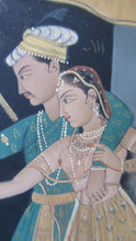 Load image into Gallery viewer, Antique Mughal Style Watercolour Painting. Couple in Moonlight with Firework Display
