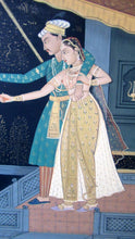 Load image into Gallery viewer, Antique Mughal Style Watercolour Painting. Couple in Moonlight with Firework Display
