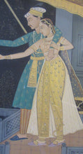 Load image into Gallery viewer, Antique Mughal Style Watercolour Painting. Couple in Moonlight with Firework Display
