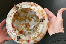 Load image into Gallery viewer, 1930s Glass Hanging Goldfish Bowl or Flycatcher Lampshade. Opaque Glass with Orange &amp; Red Tutti Frutti Splatters
