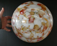 Load image into Gallery viewer, 1930s Glass Hanging Goldfish Bowl or Flycatcher Lampshade. Opaque Glass with Orange &amp; Red Tutti Frutti Splatters
