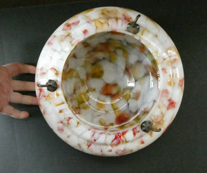 1930s Glass Hanging Goldfish Bowl or Flycatcher Lampshade. Opaque Glass with Orange & Red Tutti Frutti Splatters