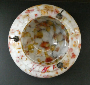 1930s Glass Hanging Goldfish Bowl or Flycatcher Lampshade. Opaque Glass with Orange & Red Tutti Frutti Splatters