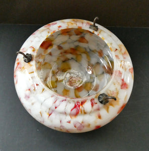 1930s Glass Hanging Goldfish Bowl or Flycatcher Lampshade. Opaque Glass with Orange & Red Tutti Frutti Splatters