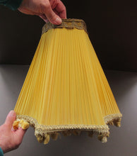 Load image into Gallery viewer, Vintage Pleated Silk Chiffon Lamp Shade with Gold Brocade and Tassels
