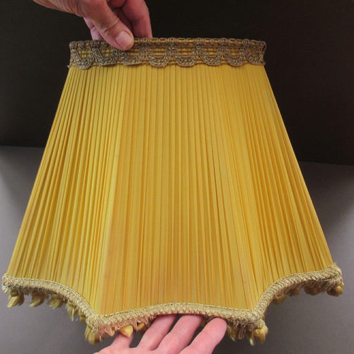 Vintage Pleated Silk Chiffon Lamp Shade with Gold Brocade and Tassels