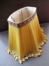 Load image into Gallery viewer, Vintage Pleated Silk Chiffon Lamp Shade with Gold Brocade and Tassels
