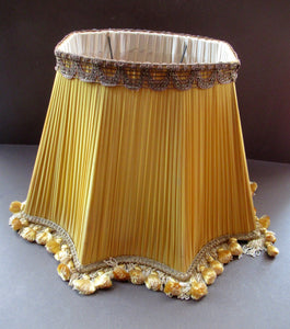 Vintage Pleated Silk Chiffon Lamp Shade with Gold Brocade and Tassels