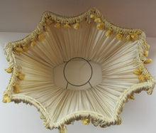 Load image into Gallery viewer, Vintage Pleated Silk Chiffon Lamp Shade with Gold Brocade and Tassels

