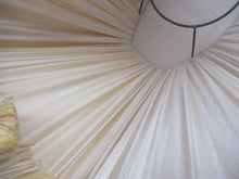 Load image into Gallery viewer, Vintage Pleated Silk Chiffon Lamp Shade with Gold Brocade and Tassels
