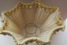 Load image into Gallery viewer, Vintage Pleated Silk Chiffon Lamp Shade with Gold Brocade and Tassels
