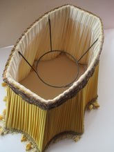 Load image into Gallery viewer, Vintage Pleated Silk Chiffon Lamp Shade with Gold Brocade and Tassels
