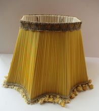 Load image into Gallery viewer, Vintage Pleated Silk Chiffon Lamp Shade with Gold Brocade and Tassels

