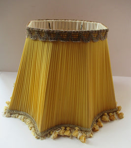 Vintage Pleated Silk Chiffon Lamp Shade with Gold Brocade and Tassels