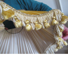 Load image into Gallery viewer, Vintage Pleated Silk Chiffon Lamp Shade with Gold Brocade and Tassels
