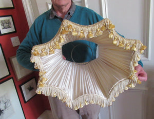 Vintage Pleated Silk Chiffon Lamp Shade with Gold Brocade and Tassels