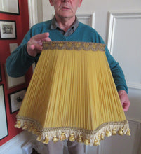 Load image into Gallery viewer, Vintage Pleated Silk Chiffon Lamp Shade with Gold Brocade and Tassels
