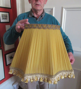 Vintage Pleated Silk Chiffon Lamp Shade with Gold Brocade and Tassels