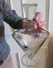 Load image into Gallery viewer, Rare 1930s Art Deco CZECH Glass Decanter Embellished with Large Silver Pointed Stars
