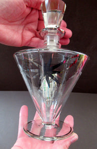 Rare 1930s Art Deco CZECH Glass Decanter Embellished with Large Silver Pointed Stars