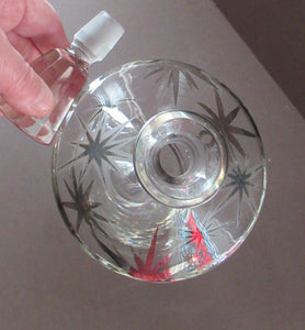 Rare 1930s Art Deco CZECH Glass Decanter Embellished with Large Silver Pointed Stars
