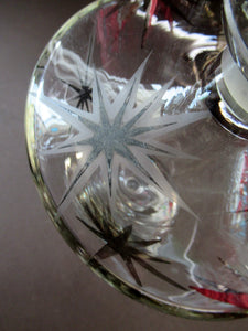 Rare 1930s Art Deco CZECH Glass Decanter Embellished with Large Silver Pointed Stars