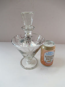 1930s Art Deco CZECH Glass Decanter Embellished with Large Silver Pointed Stars