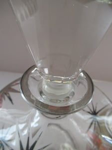 Rare 1930s Art Deco CZECH Glass Decanter Embellished with Large Silver Pointed Stars