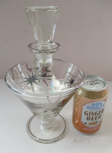 Rare 1930s Art Deco CZECH Glass Decanter Embellished with Large Silver Pointed Stars