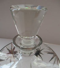 Load image into Gallery viewer, Rare 1930s Art Deco CZECH Glass Decanter Embellished with Large Silver Pointed Stars

