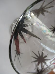 Rare 1930s Art Deco CZECH Glass Decanter Embellished with Large Silver Pointed Stars