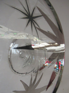 Rare 1930s Art Deco CZECH Glass Decanter Embellished with Large Silver Pointed Stars