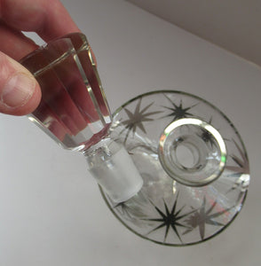 Rare 1930s Art Deco CZECH Glass Decanter Embellished with Large Silver Pointed Stars