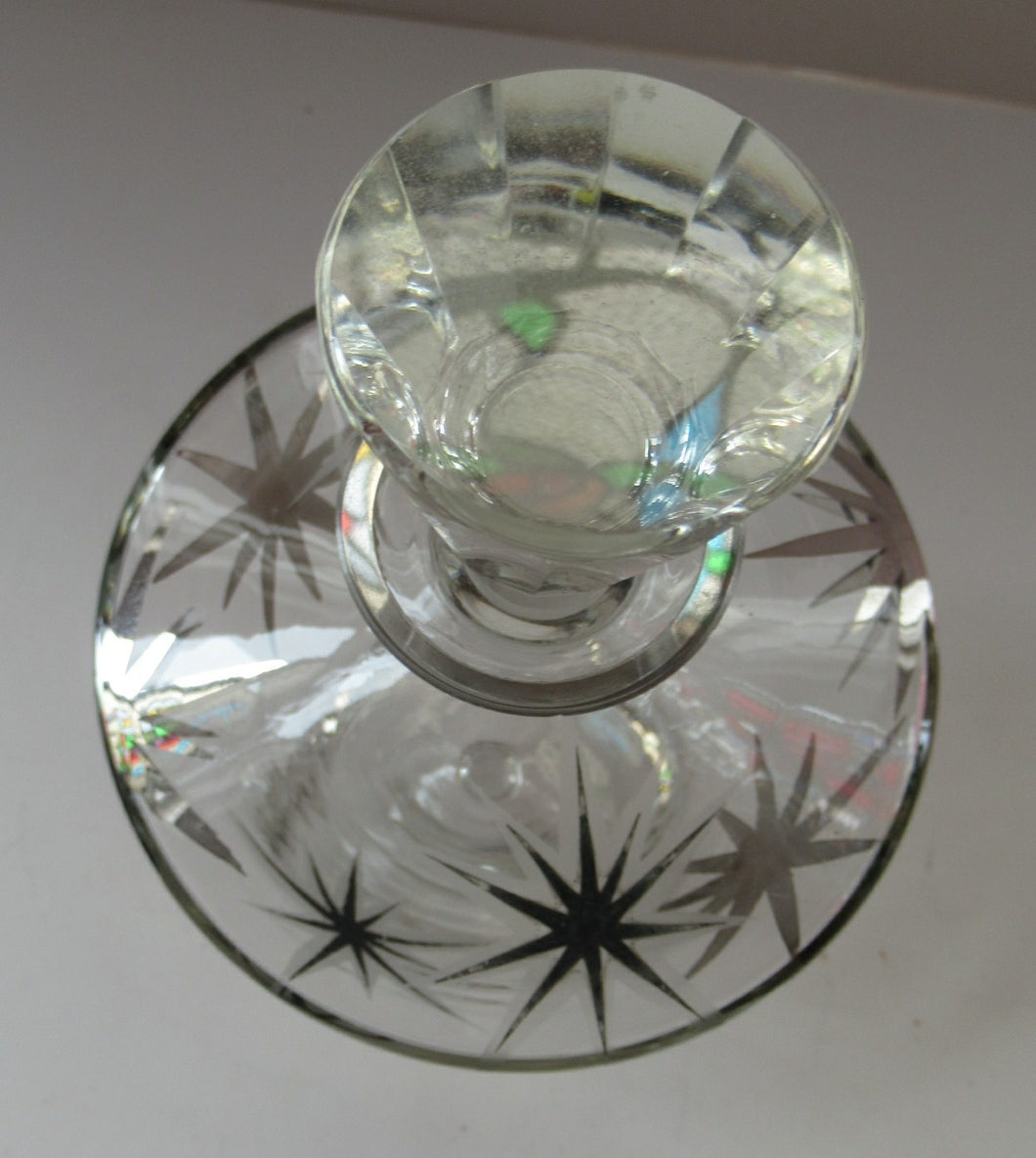 Rare 1930s Art Deco CZECH Glass Decanter Embellished with Large Silver Pointed Stars