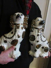 Load image into Gallery viewer, Large Victorian Staffordshire Dogs Copper Lustre Patches. 12 1/2 inches. 1860s
