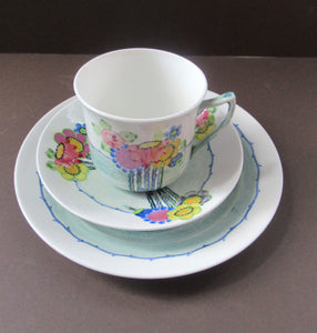 1920s Scottish Pottery Trio Cup Saucer Side Plate Mak Merry Floral Pattern Daisy