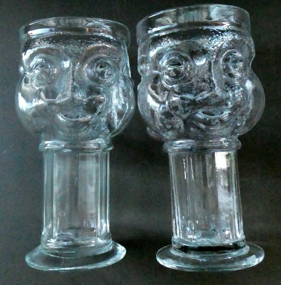 1960s Lars Hellsten Swedish Glass Skruf Pair Beer Man Glasses