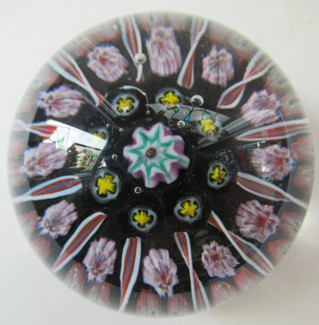 Vintage Strathearn Paperweight 1960s Millefiori Canes and Latticino Half Spokes