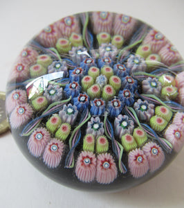 1970s Early Perthshire Paperweight Scottish Glass Millefiori and Latticino Spokes