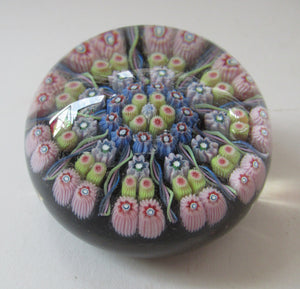 1970s Early Perthshire Paperweight Scottish Glass Millefiori and Latticino Spokes