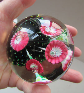 Vintage Murarno Fratelli Toso Paperweight with Print Flowers