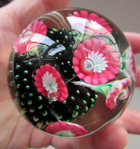 Vintage Murarno Fratelli Toso Paperweight with Print Flowers