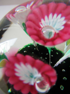 Vintage Murarno Fratelli Toso Paperweight with Print Flowers