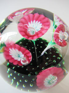 Vintage Murarno Fratelli Toso Paperweight with Print Flowers