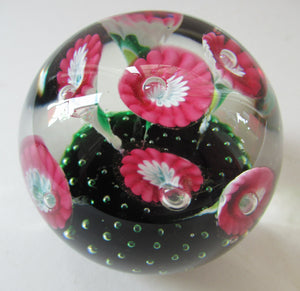 Vintage Murarno Fratelli Toso Paperweight with Print Flowers